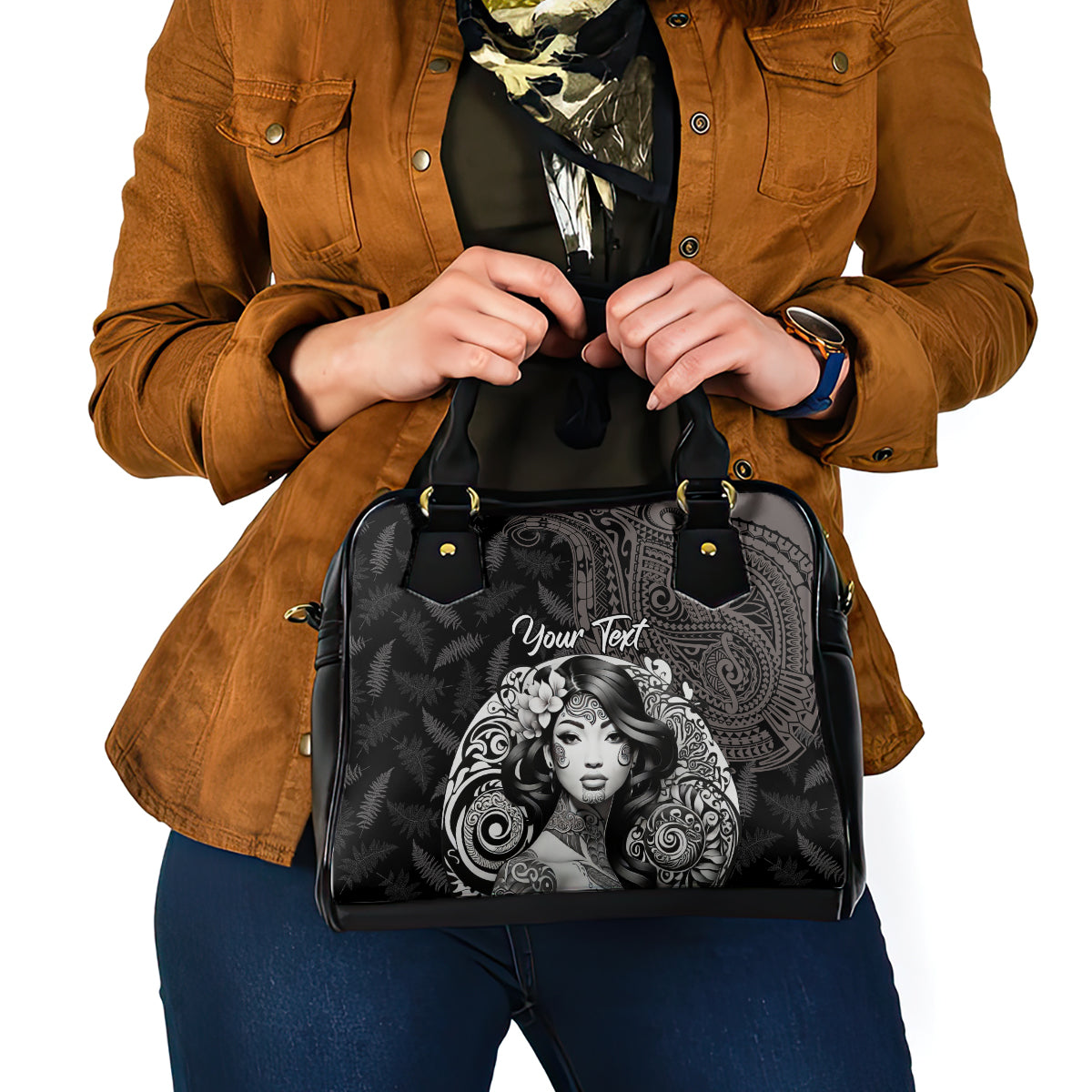 Custom New Zealand Women's Day Shoulder Handbag Maori Tribal Girl and Silver Fern Pattern
