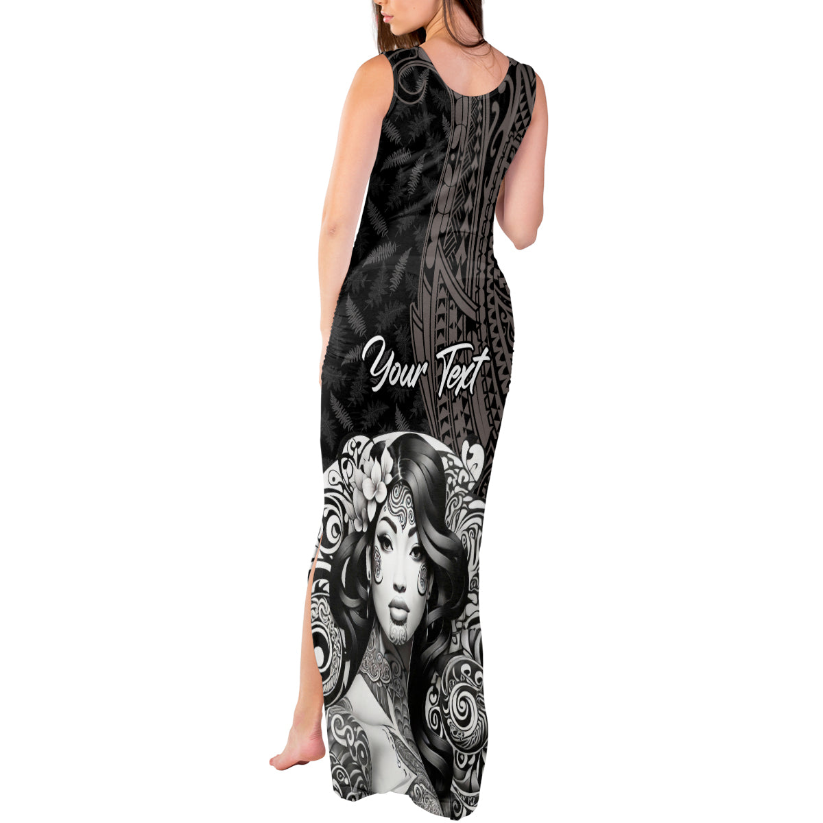 Custom New Zealand Women's Day Tank Maxi Dress Maori Tribal Girl and Silver Fern Pattern LT03 - Polynesian Pride