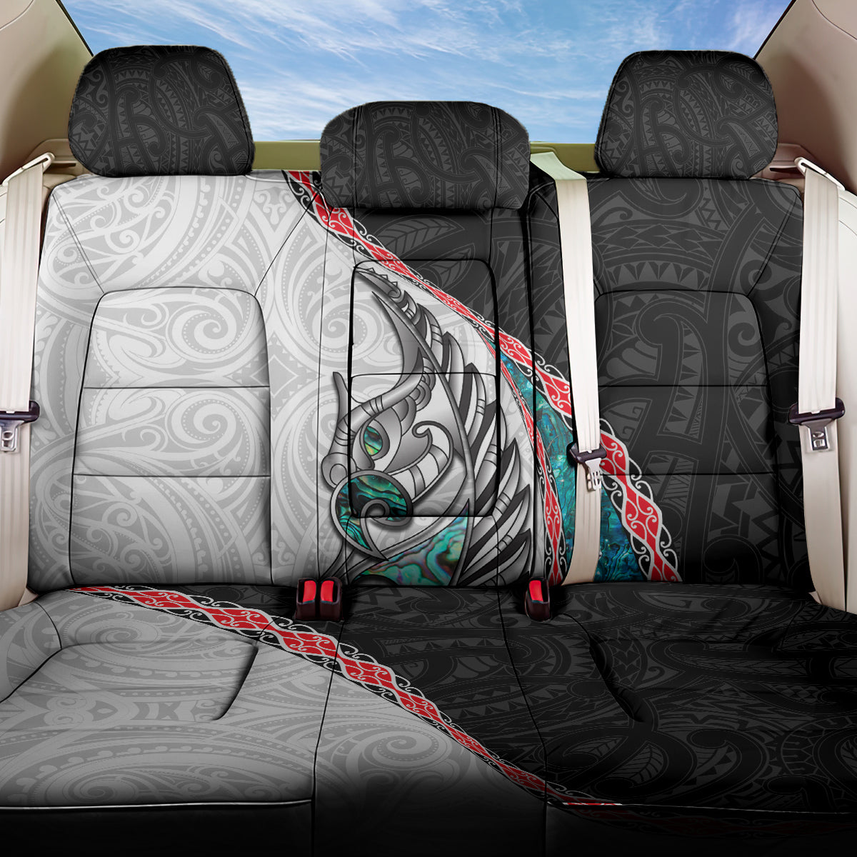 New Zealand Back Car Seat Cover Manaia Fern and Koru Maori Pattern LT03