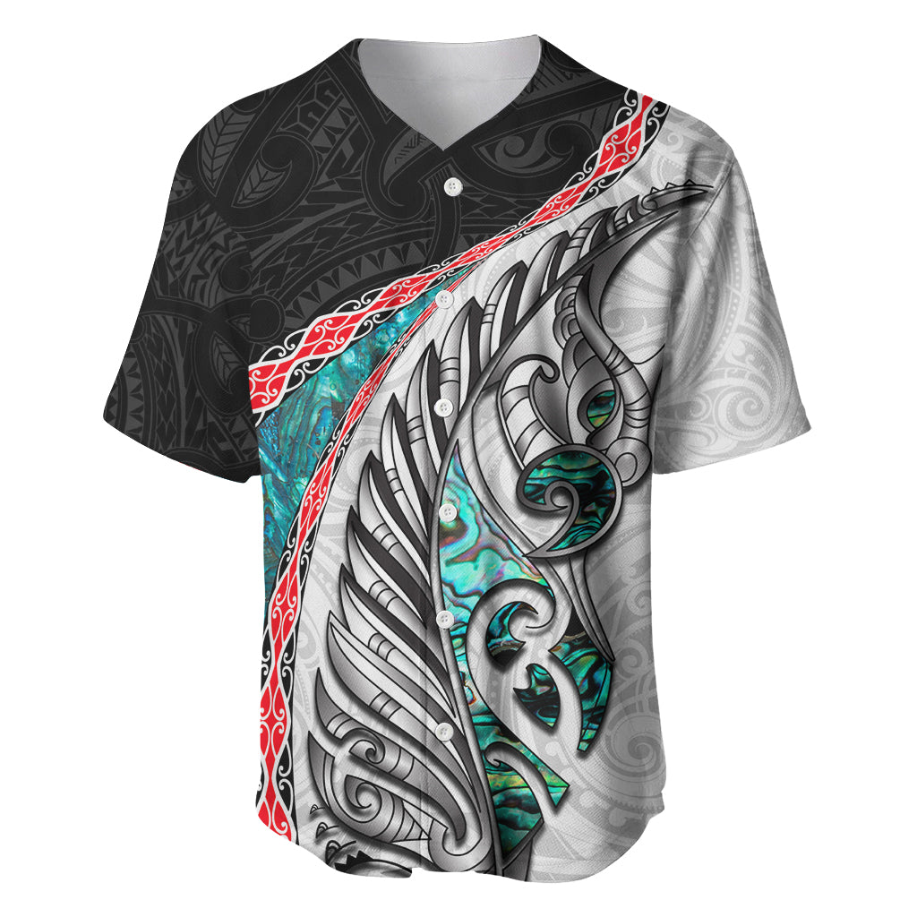 New Zealand Baseball Jersey Manaia Fern and Koru Maori Pattern LT03 Black - Polynesian Pride