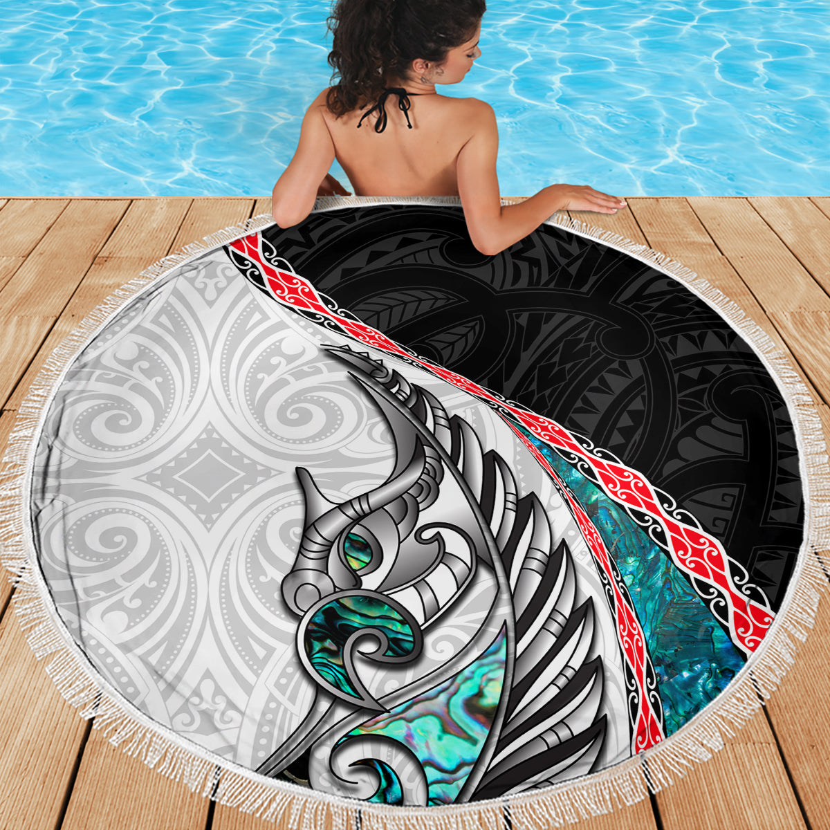 New Zealand Beach Blanket Manaia Fern and Koru Maori Pattern LT03 - Polynesian Pride