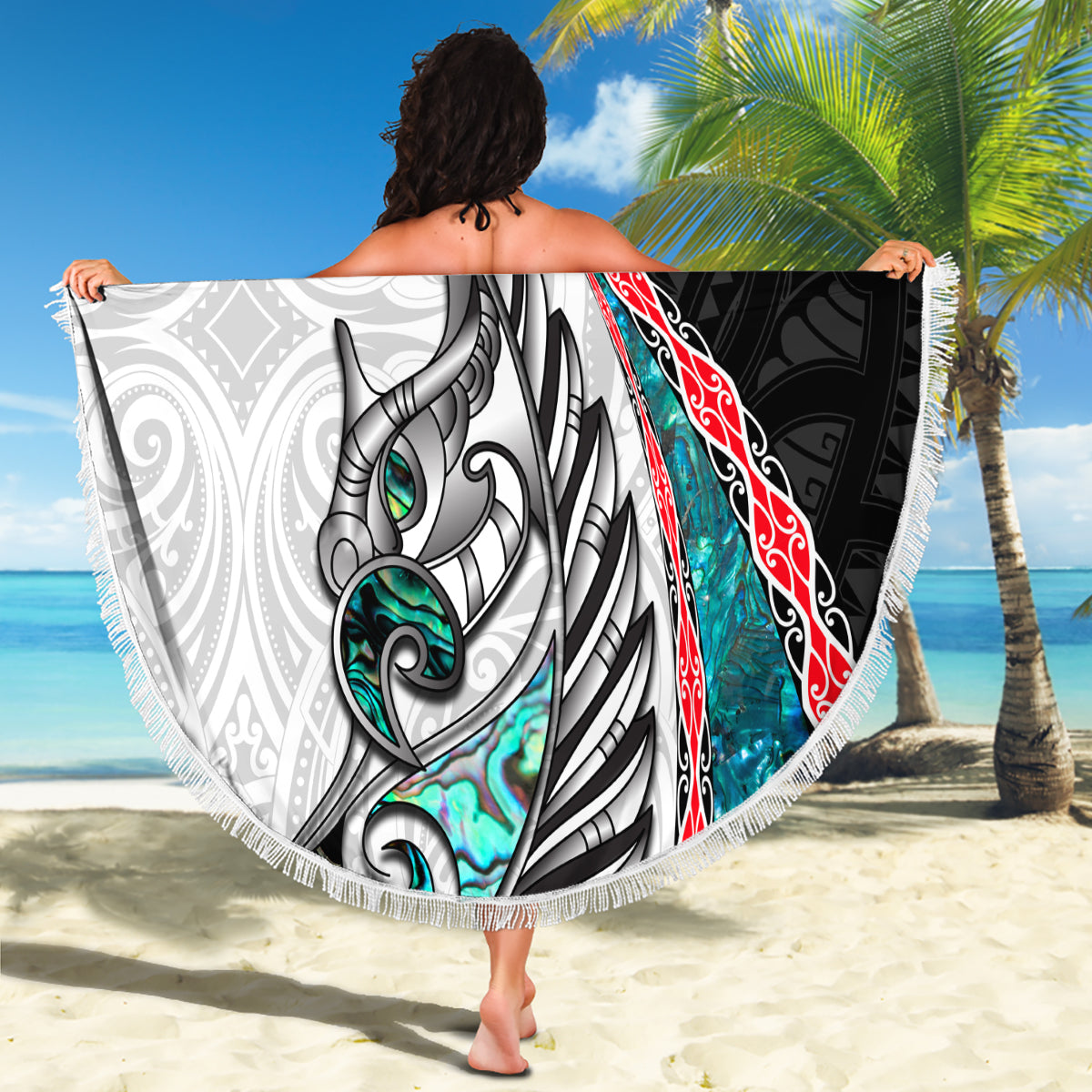 New Zealand Beach Blanket Manaia Fern and Koru Maori Pattern LT03 - Polynesian Pride