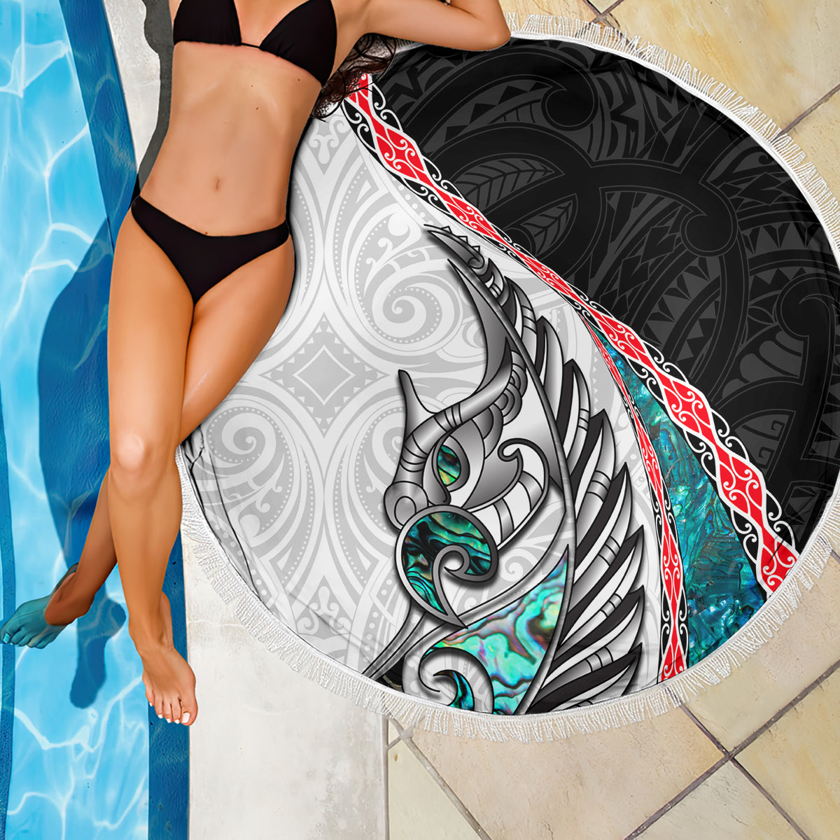 New Zealand Beach Blanket Manaia Fern and Koru Maori Pattern LT03 - Polynesian Pride