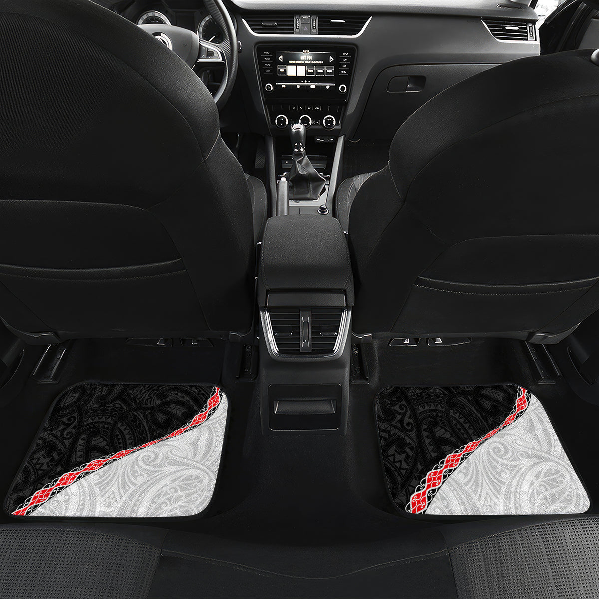 New Zealand Car Mats Manaia Fern and Koru Maori Pattern LT03 Set 2pcs - Back Black - Polynesian Pride