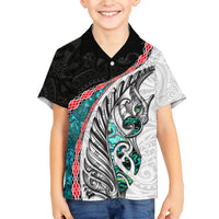New Zealand Family Matching Puletasi and Hawaiian Shirt Manaia Fern and Koru Maori Pattern LT03 Son's Shirt Black - Polynesian Pride