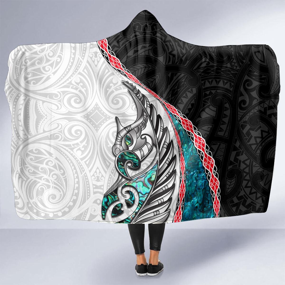 New Zealand Hooded Blanket Manaia Fern and Koru Maori Pattern LT03 - Polynesian Pride
