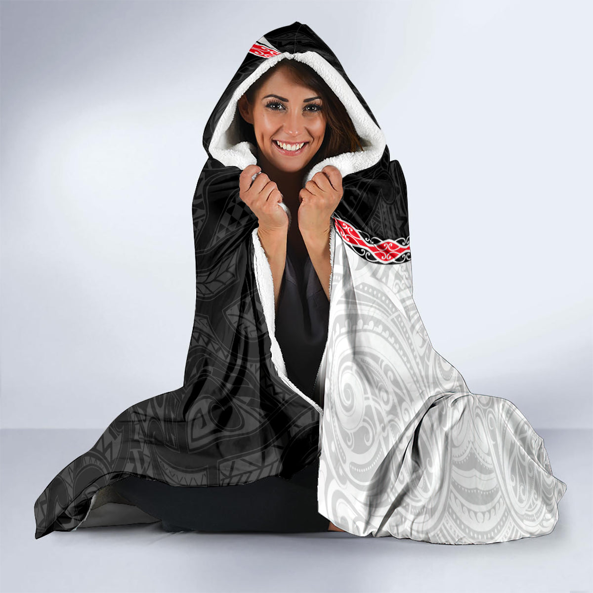 New Zealand Hooded Blanket Manaia Fern and Koru Maori Pattern LT03 - Polynesian Pride