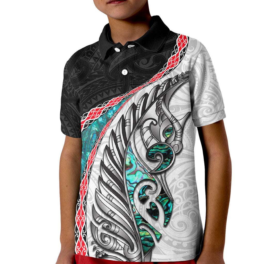 New Zealand Kid Polo Shirt Manaia Fern and Koru Maori Pattern LT03 Kid Black - Polynesian Pride