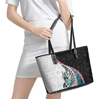 New Zealand Leather Tote Bag Manaia Fern and Koru Maori Pattern LT03 - Polynesian Pride