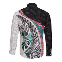 New Zealand Long Sleeve Button Shirt Manaia Fern and Koru Maori Pattern LT03 - Polynesian Pride