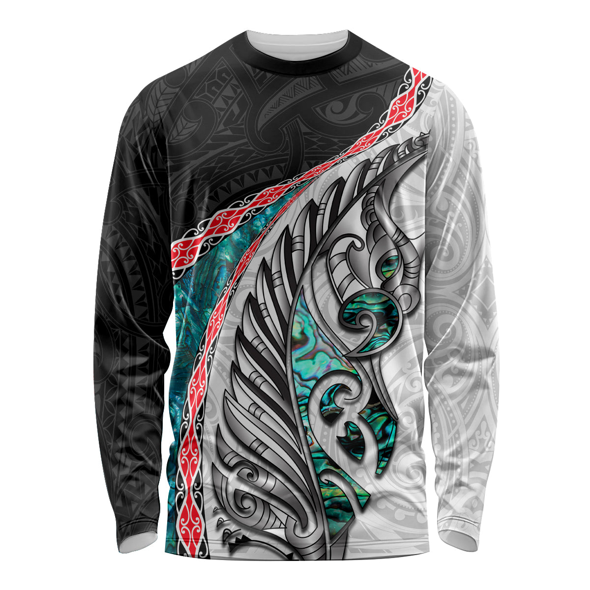 New Zealand Long Sleeve Shirt Manaia Fern and Koru Maori Pattern LT03 Unisex Black - Polynesian Pride