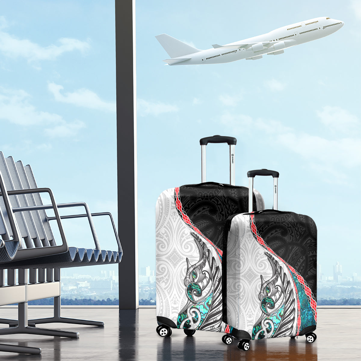 New Zealand Luggage Cover Manaia Fern and Koru Maori Pattern