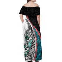 New Zealand Off Shoulder Maxi Dress Manaia Fern and Koru Maori Pattern LT03 - Polynesian Pride