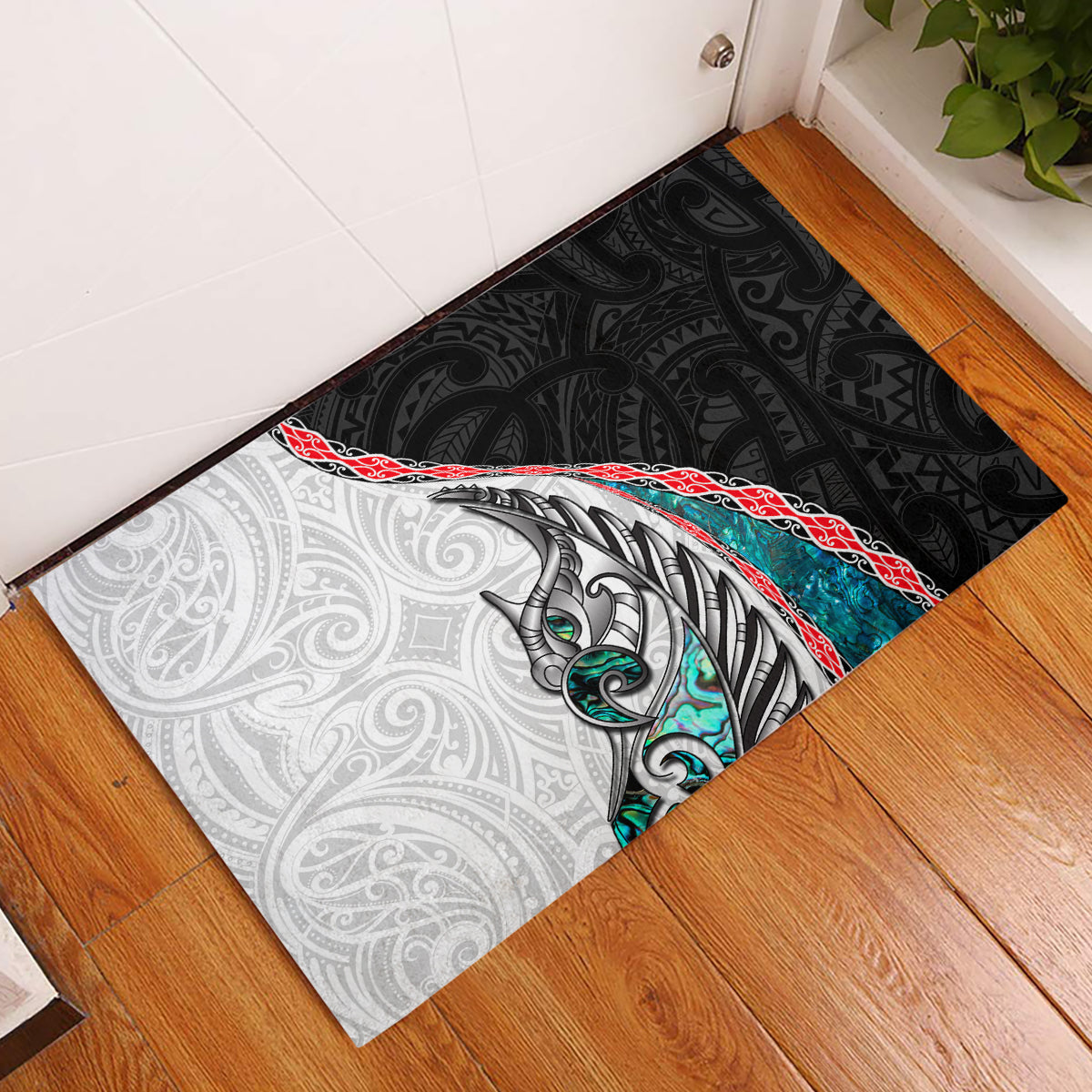 New Zealand Rubber Doormat Manaia Fern and Koru Maori Pattern