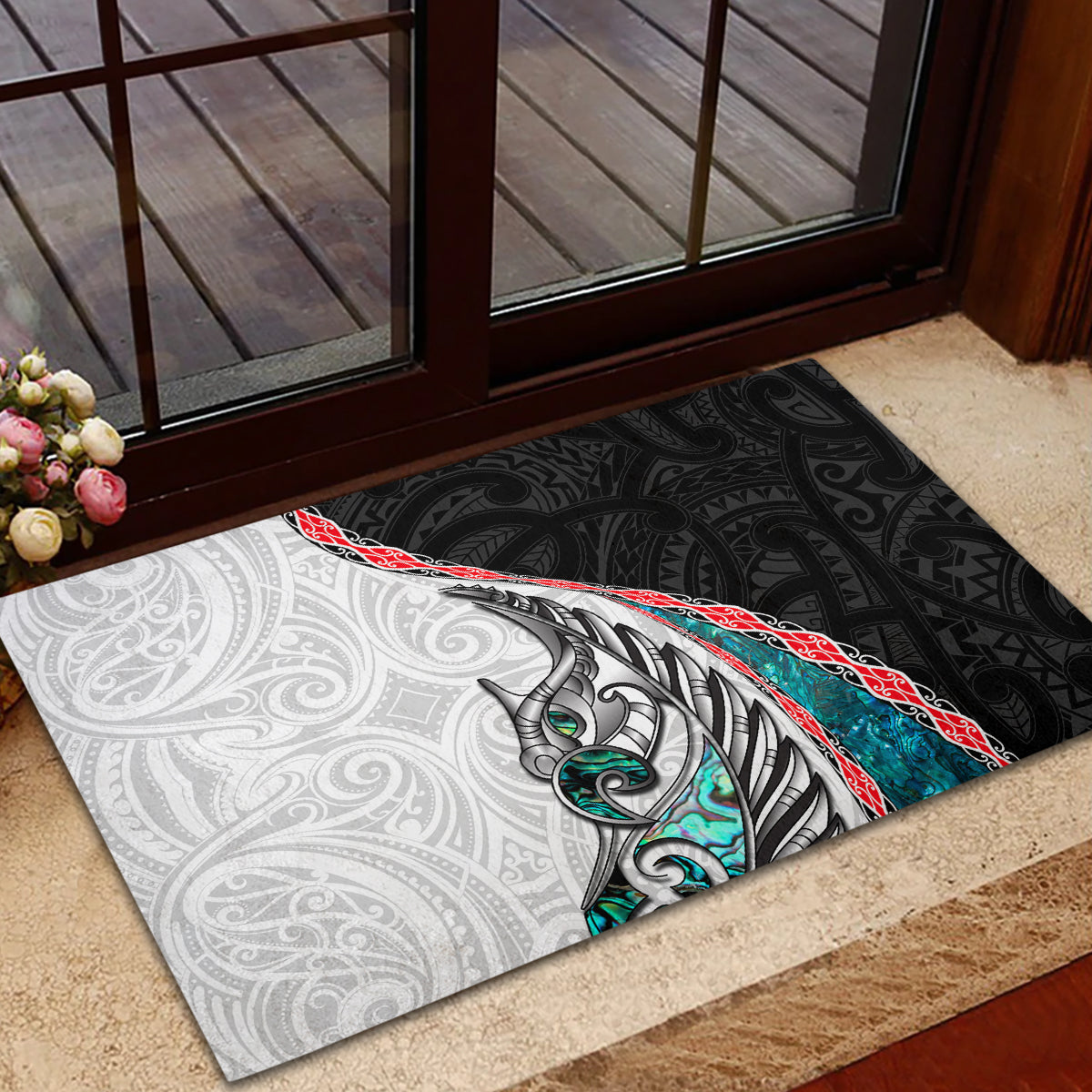 New Zealand Rubber Doormat Manaia Fern and Koru Maori Pattern
