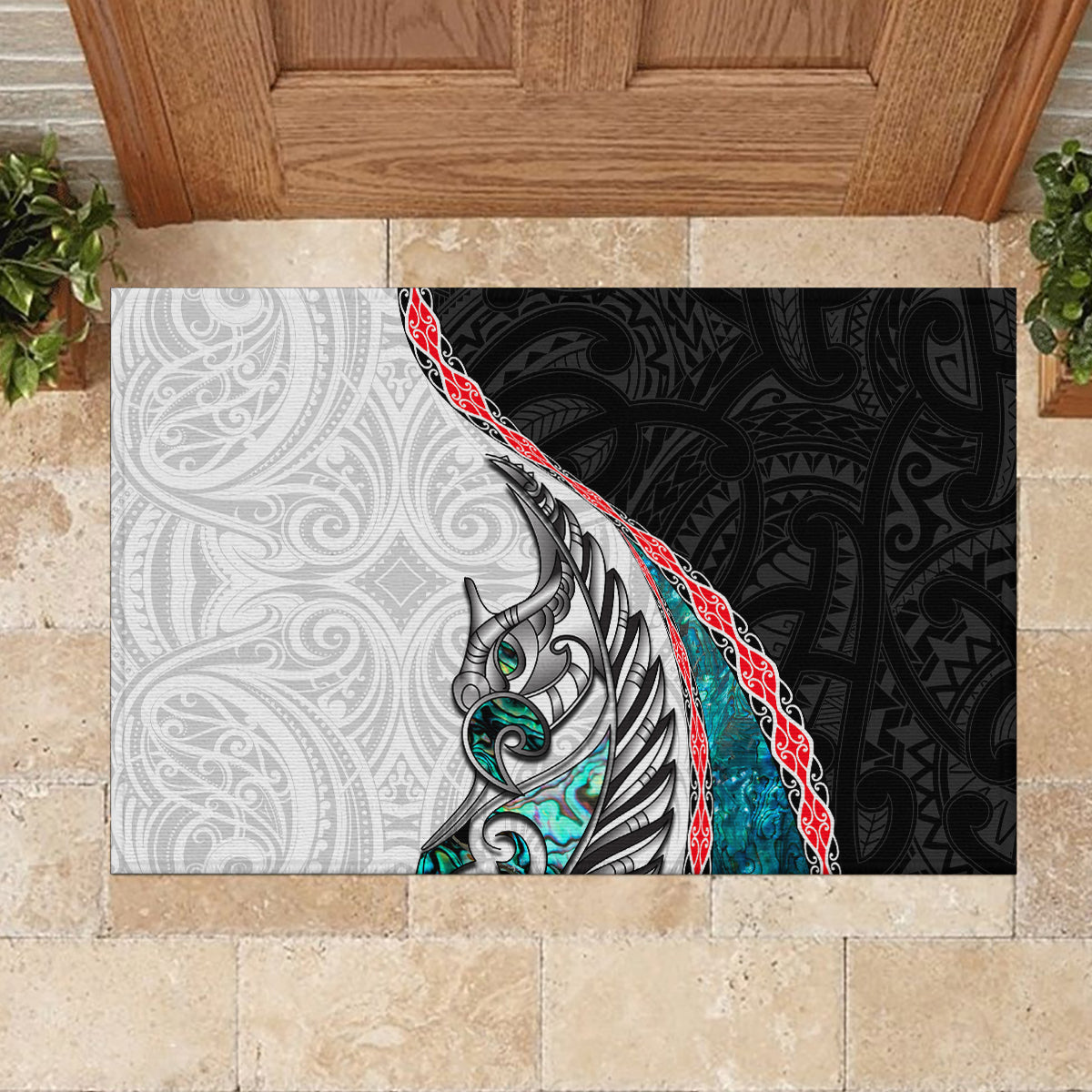 New Zealand Rubber Doormat Manaia Fern and Koru Maori Pattern