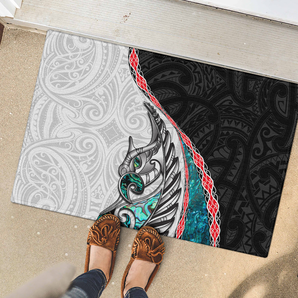 New Zealand Rubber Doormat Manaia Fern and Koru Maori Pattern