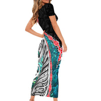 New Zealand Short Sleeve Bodycon Dress Manaia Fern and Koru Maori Pattern LT03 - Polynesian Pride