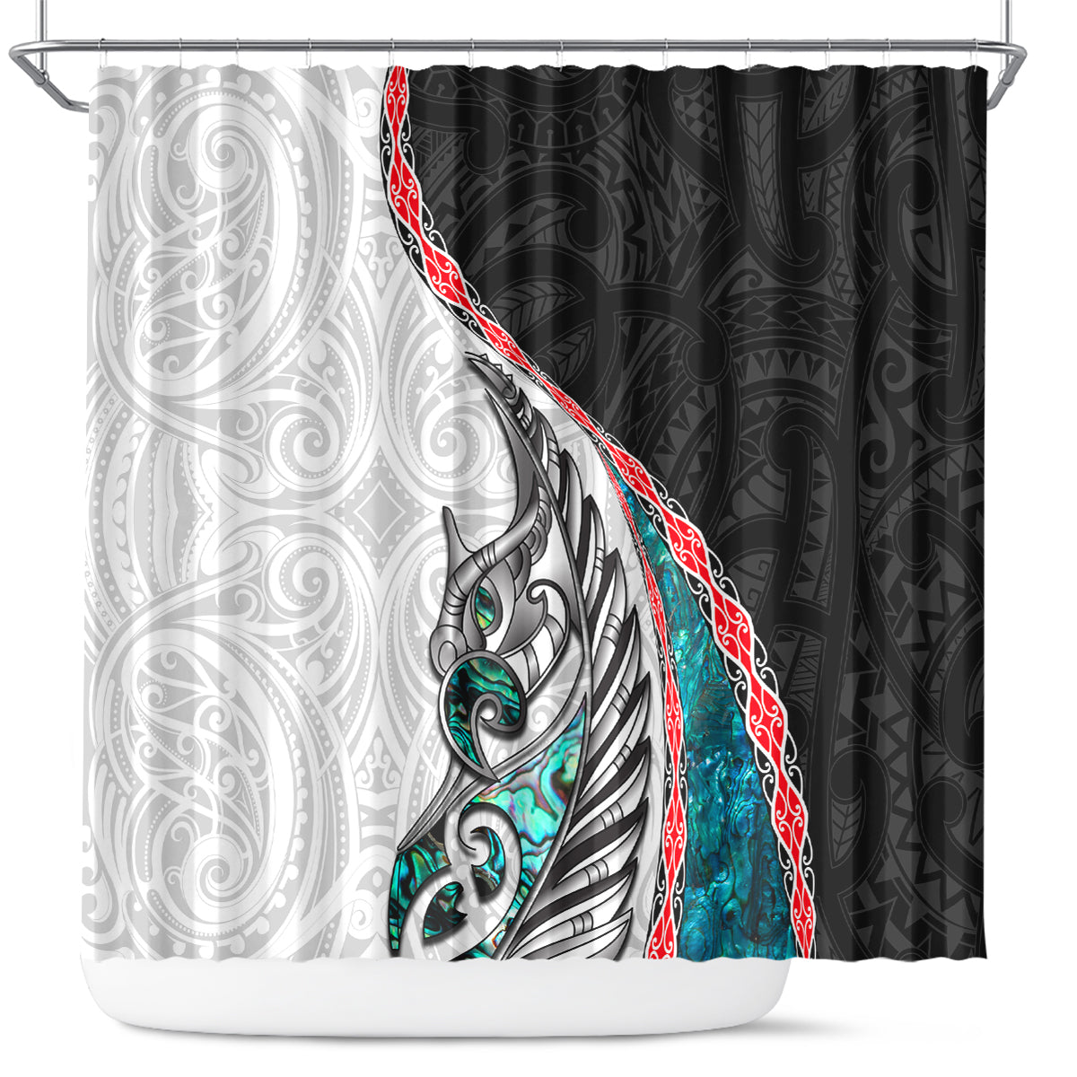 New Zealand Shower Curtain Manaia Fern and Koru Maori Pattern