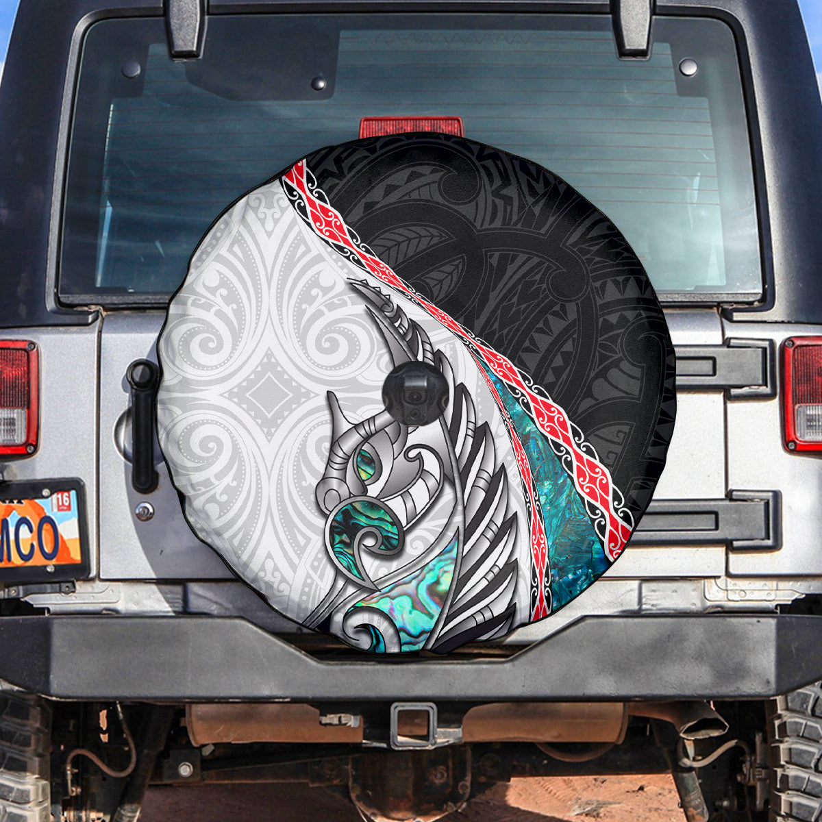 New Zealand Spare Tire Cover Manaia Fern and Koru Maori Pattern LT03 Black - Polynesian Pride