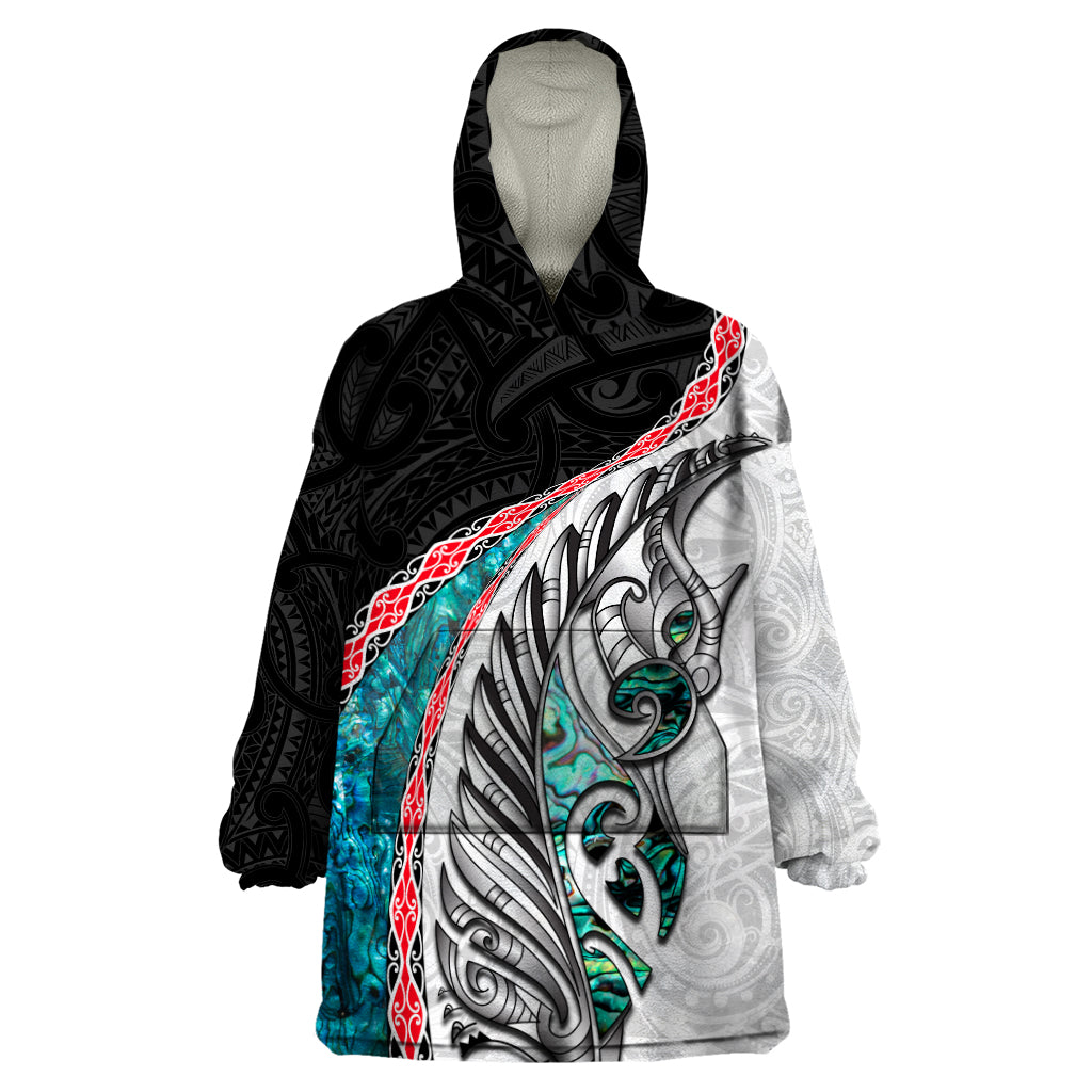 New Zealand Wearable Blanket Hoodie Manaia Fern and Koru Maori Pattern LT03 One Size Black - Polynesian Pride