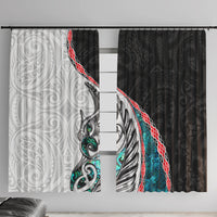 New Zealand Window Curtain Manaia Fern and Koru Maori Pattern LT03 With Hooks Black - Polynesian Pride
