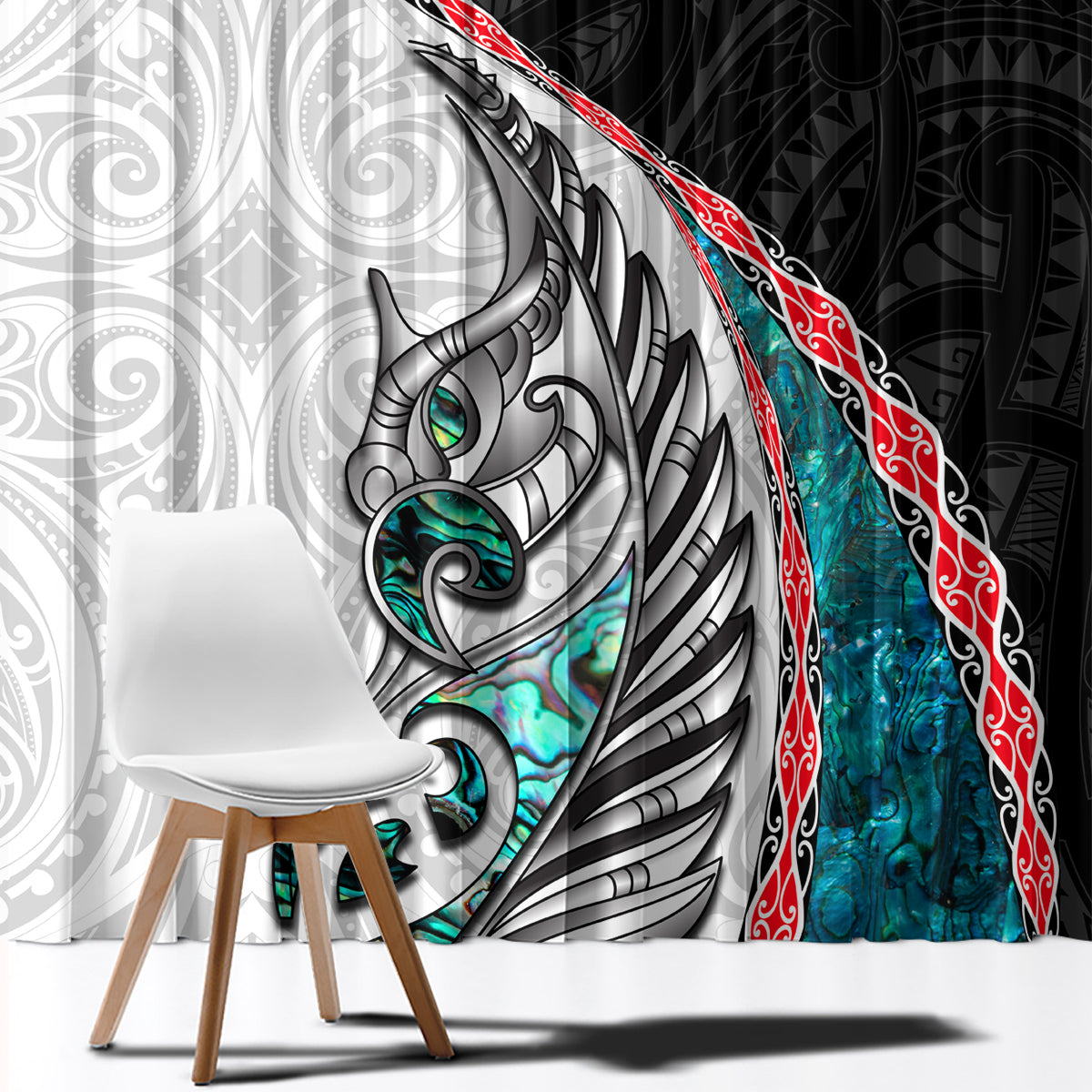 New Zealand Window Curtain Manaia Fern and Koru Maori Pattern LT03 - Polynesian Pride