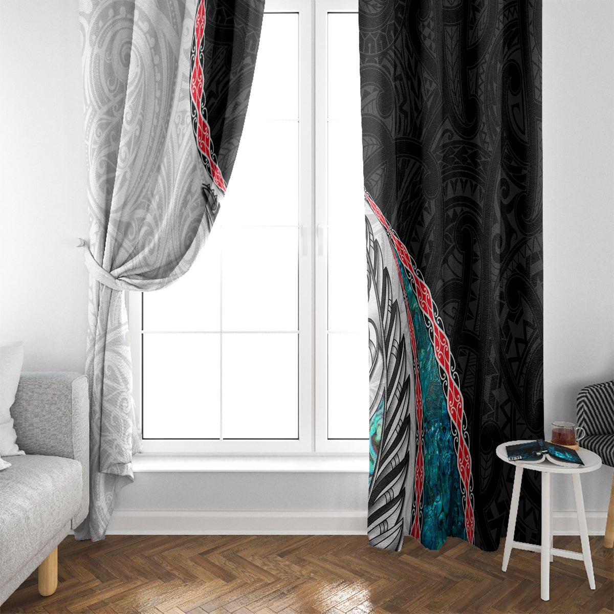 New Zealand Window Curtain Manaia Fern and Koru Maori Pattern LT03 - Polynesian Pride