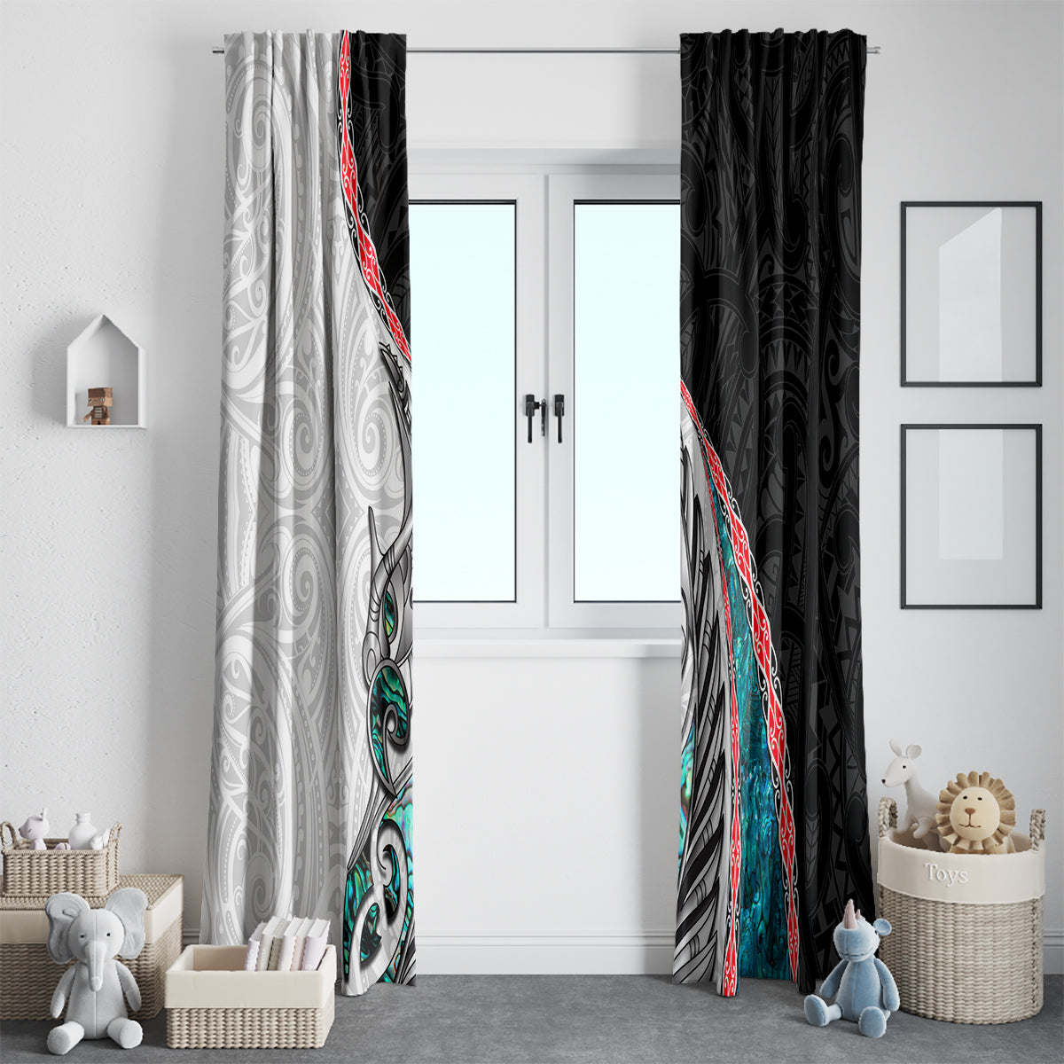 New Zealand Window Curtain Manaia Fern and Koru Maori Pattern LT03 - Polynesian Pride