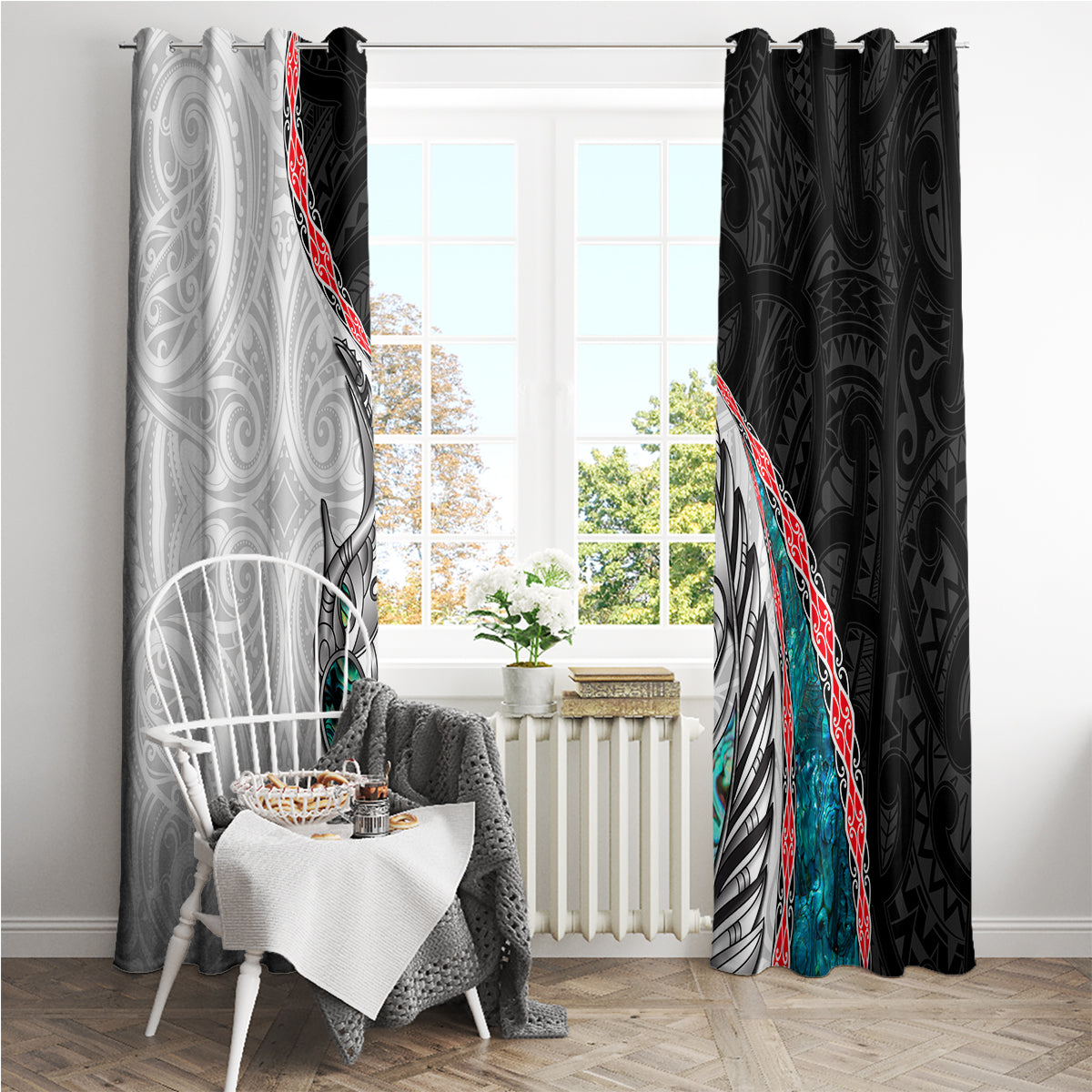 New Zealand Window Curtain Manaia Fern and Koru Maori Pattern LT03 - Polynesian Pride