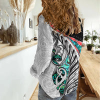 New Zealand Women Casual Shirt Manaia Fern and Koru Maori Pattern LT03 - Polynesian Pride