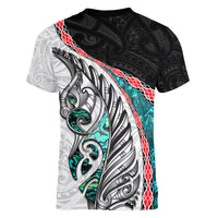 New Zealand Women V Neck T Shirt Manaia Fern and Koru Maori Pattern LT03 - Polynesian Pride