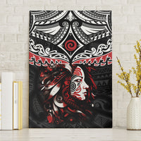 New Zealand Maori Girl Canvas Wall Art Silver Fern and Koru Pattern LT03 Without Frame Black - Polynesian Pride