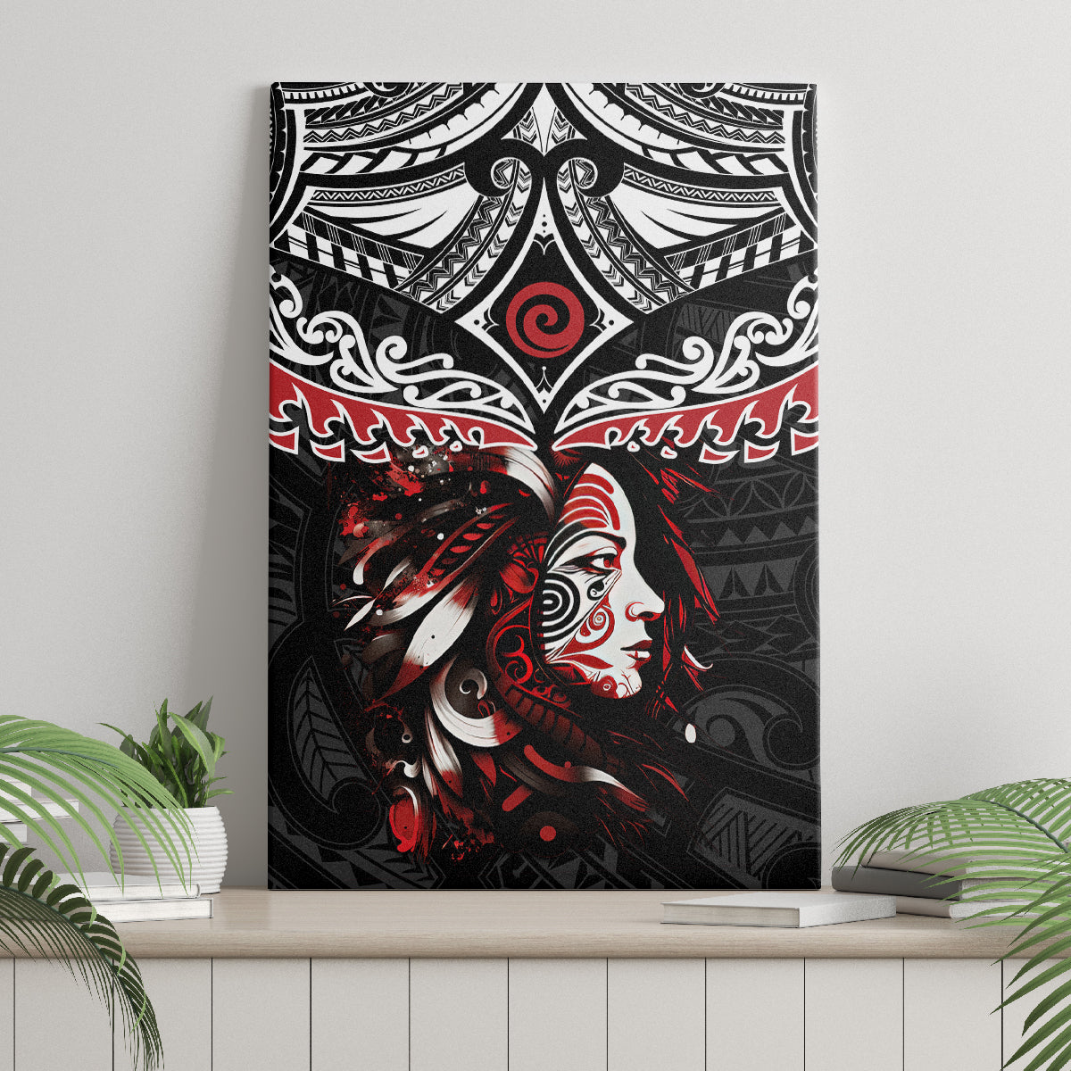 New Zealand Maori Girl Canvas Wall Art Silver Fern and Koru Pattern LT03 - Polynesian Pride