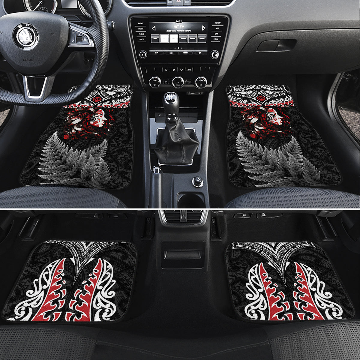 New Zealand Maori Girl Car Mats Silver Fern and Koru Pattern LT03 Set 4pcs Black - Polynesian Pride