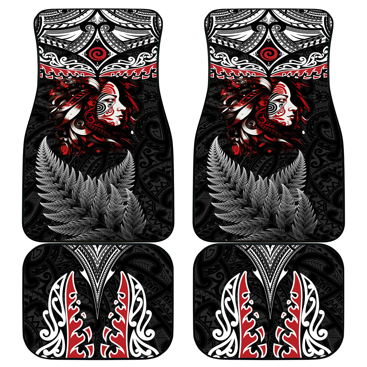 New Zealand Maori Girl Car Mats Silver Fern and Koru Pattern LT03 - Polynesian Pride