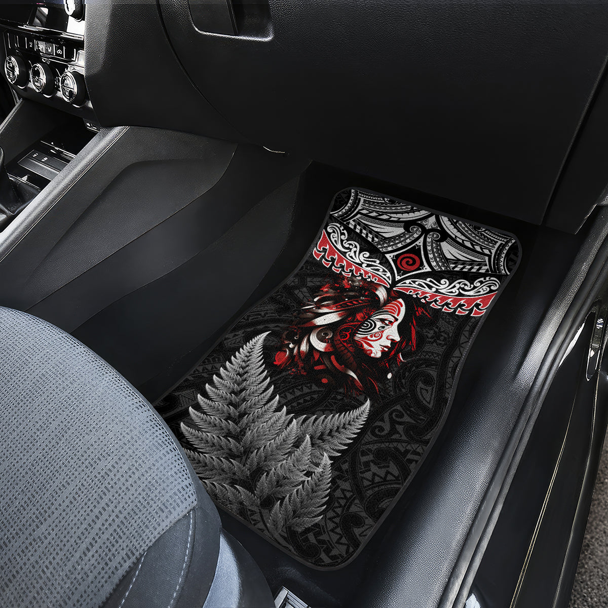 New Zealand Maori Girl Car Mats Silver Fern and Koru Pattern LT03 - Polynesian Pride