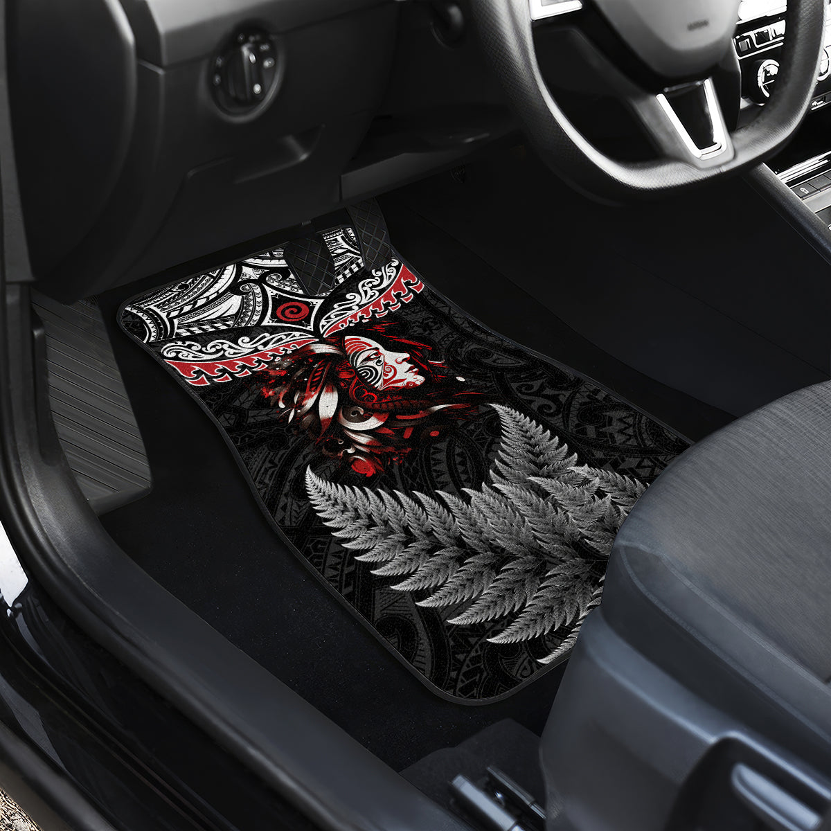 New Zealand Maori Girl Car Mats Silver Fern and Koru Pattern LT03 - Polynesian Pride