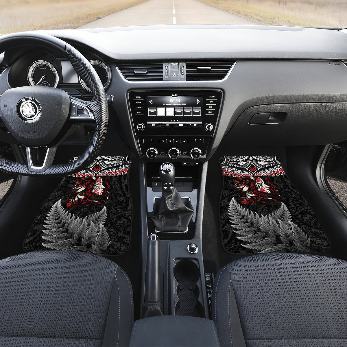 New Zealand Maori Girl Car Mats Silver Fern and Koru Pattern LT03 Set 2pcs - Front Black - Polynesian Pride