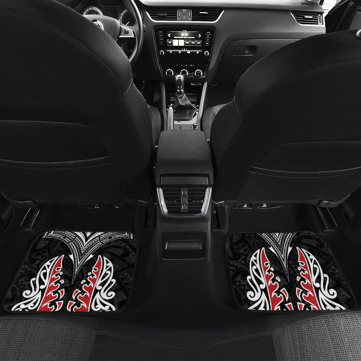 New Zealand Maori Girl Car Mats Silver Fern and Koru Pattern LT03 Set 2pcs - Back Black - Polynesian Pride