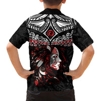 New Zealand Maori Girl Family Matching Off Shoulder Long Sleeve Dress and Hawaiian Shirt Silver Fern and Koru Pattern LT03 - Polynesian Pride