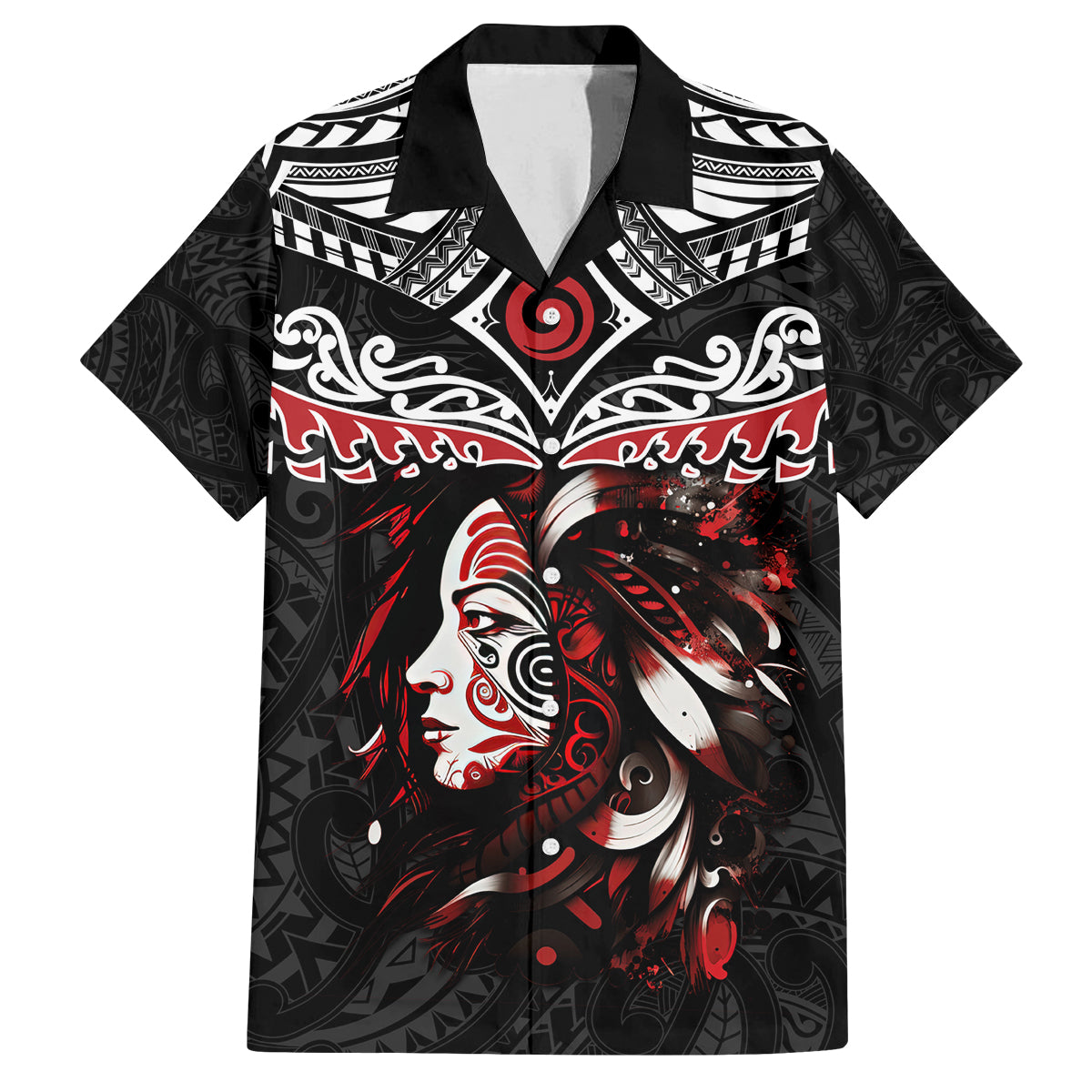 New Zealand Maori Girl Family Matching Off Shoulder Long Sleeve Dress and Hawaiian Shirt Silver Fern and Koru Pattern LT03 Dad's Shirt - Short Sleeve Black - Polynesian Pride