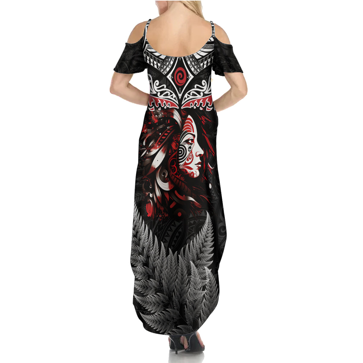 New Zealand Maori Girl Family Matching Summer Maxi Dress and Hawaiian Shirt Silver Fern and Koru Pattern LT03 - Polynesian Pride