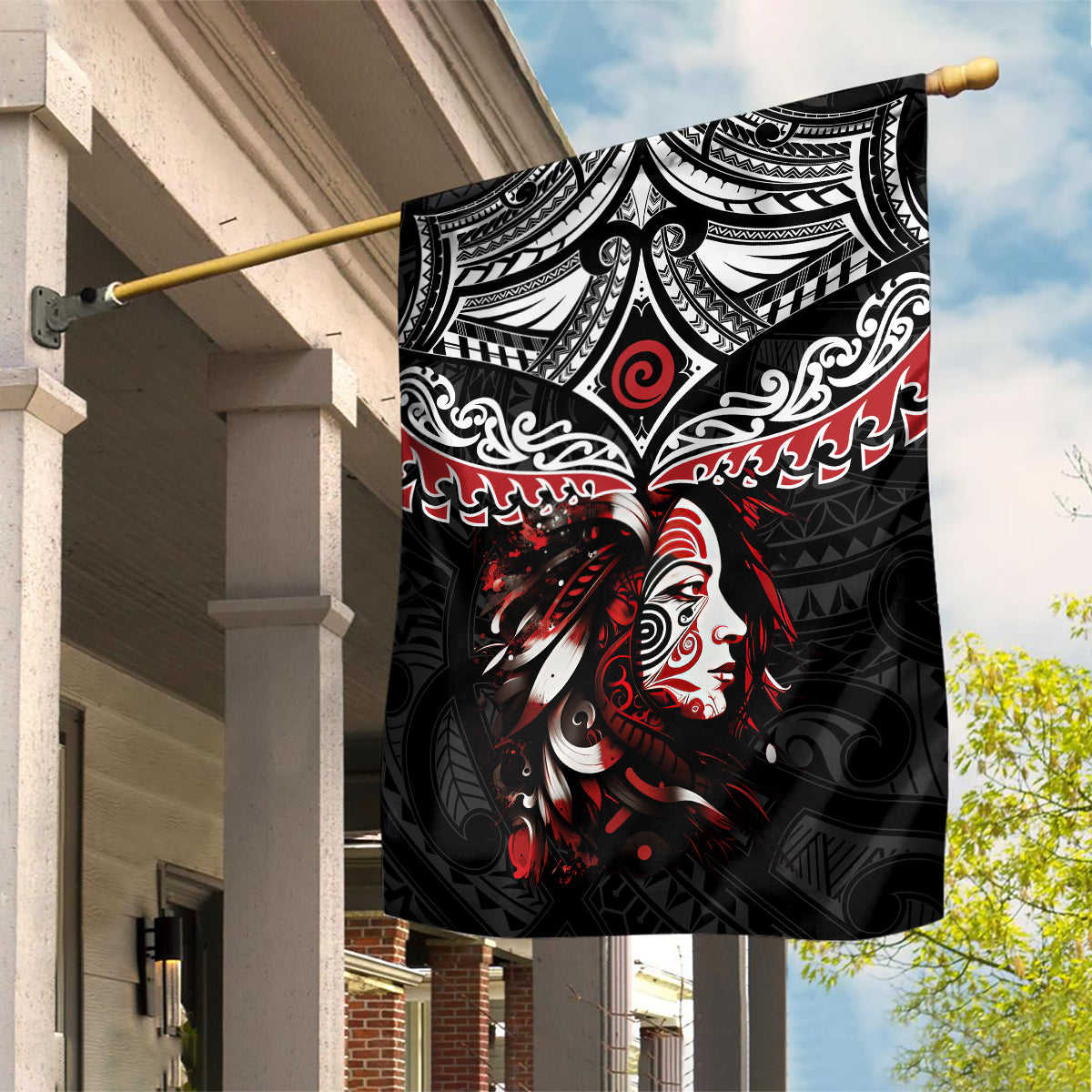 New Zealand Maori Girl Garden Flag Silver Fern and Koru Pattern LT03 House Flag Black - Polynesian Pride