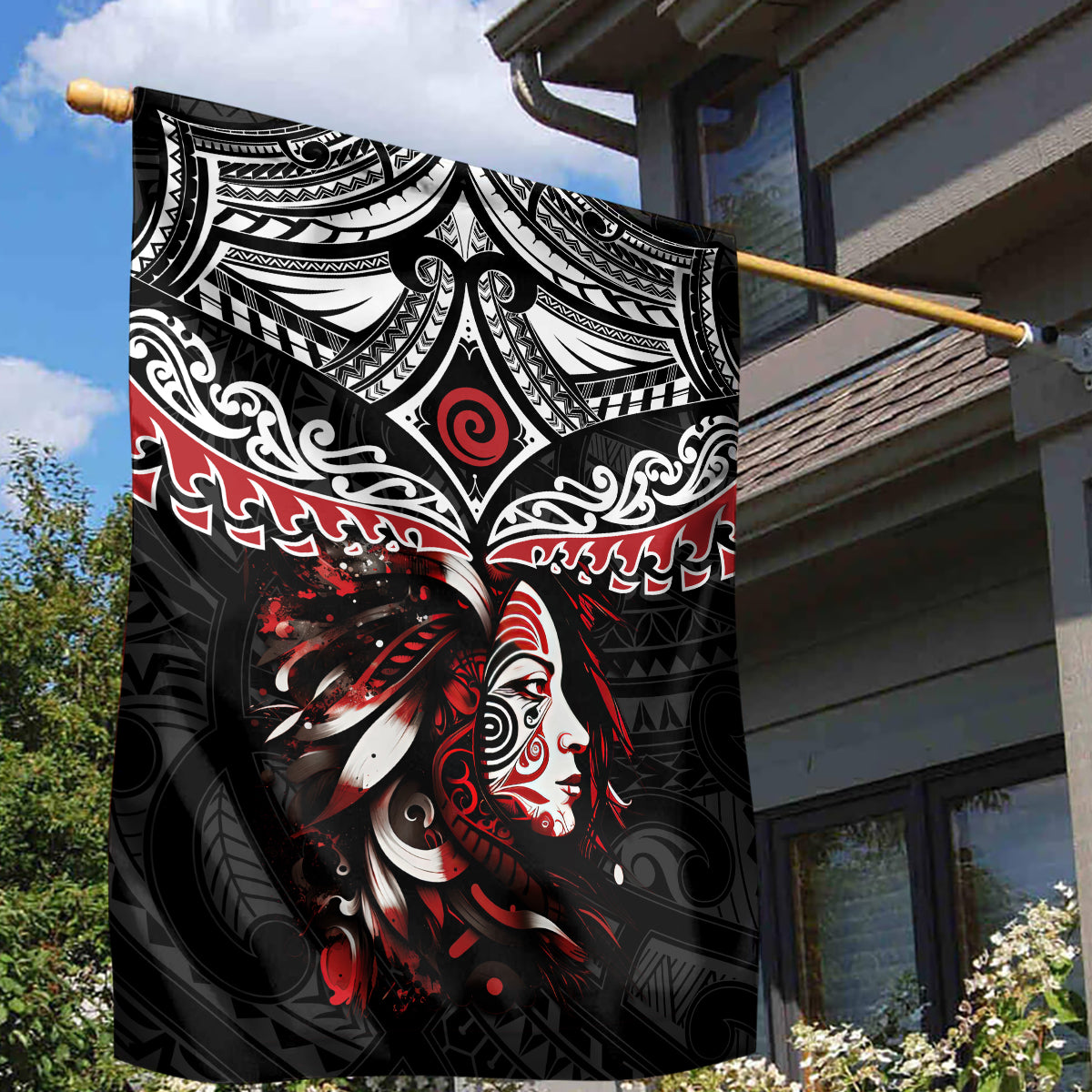 New Zealand Maori Girl Garden Flag Silver Fern and Koru Pattern LT03 - Polynesian Pride