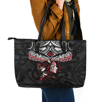 New Zealand Maori Girl Leather Tote Bag - Silver Fern and Koru Pattern LT03 - Polynesian Pride