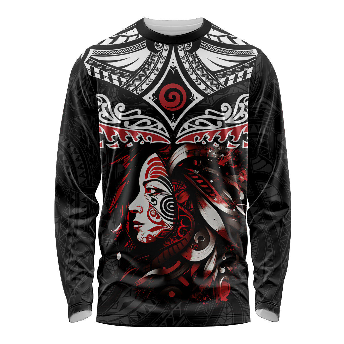 New Zealand Maori Girl Long Sleeve Shirt Silver Fern and Koru Pattern LT03 Unisex Black - Polynesian Pride