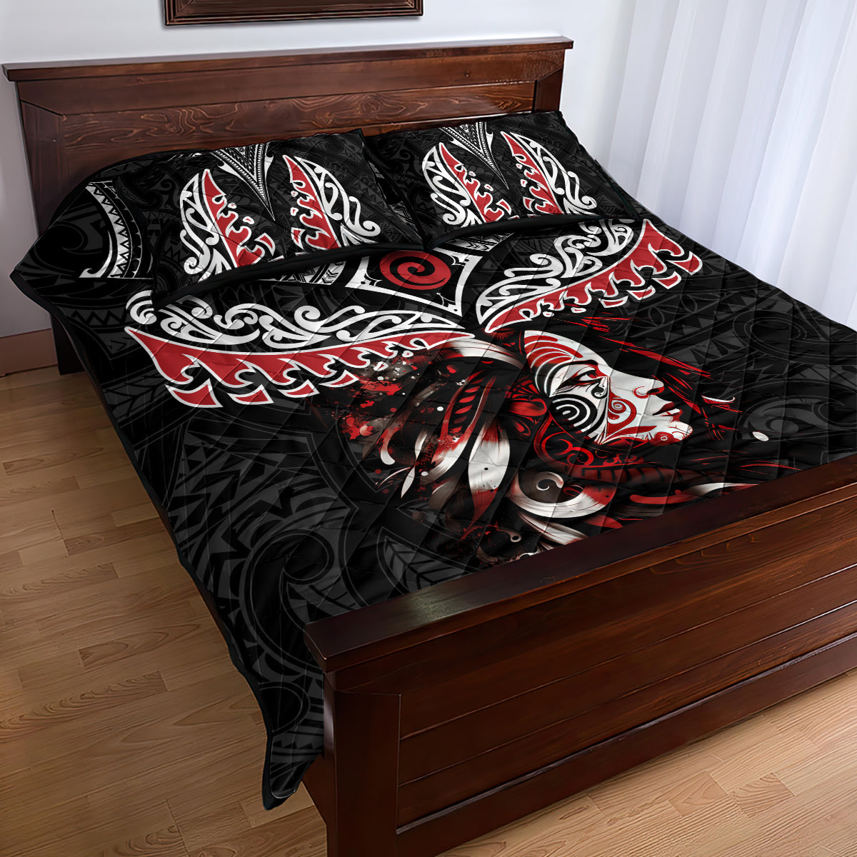 New Zealand Maori Girl Quilt Bed Set Silver Fern and Koru Pattern