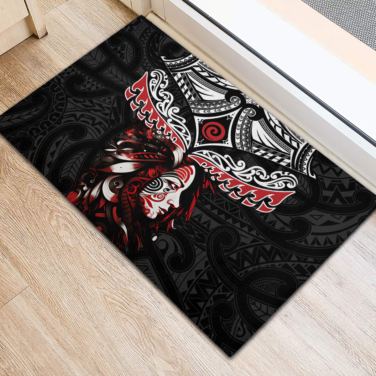 New Zealand Maori Girl Rubber Doormat Silver Fern and Koru Pattern LT03 - Polynesian Pride