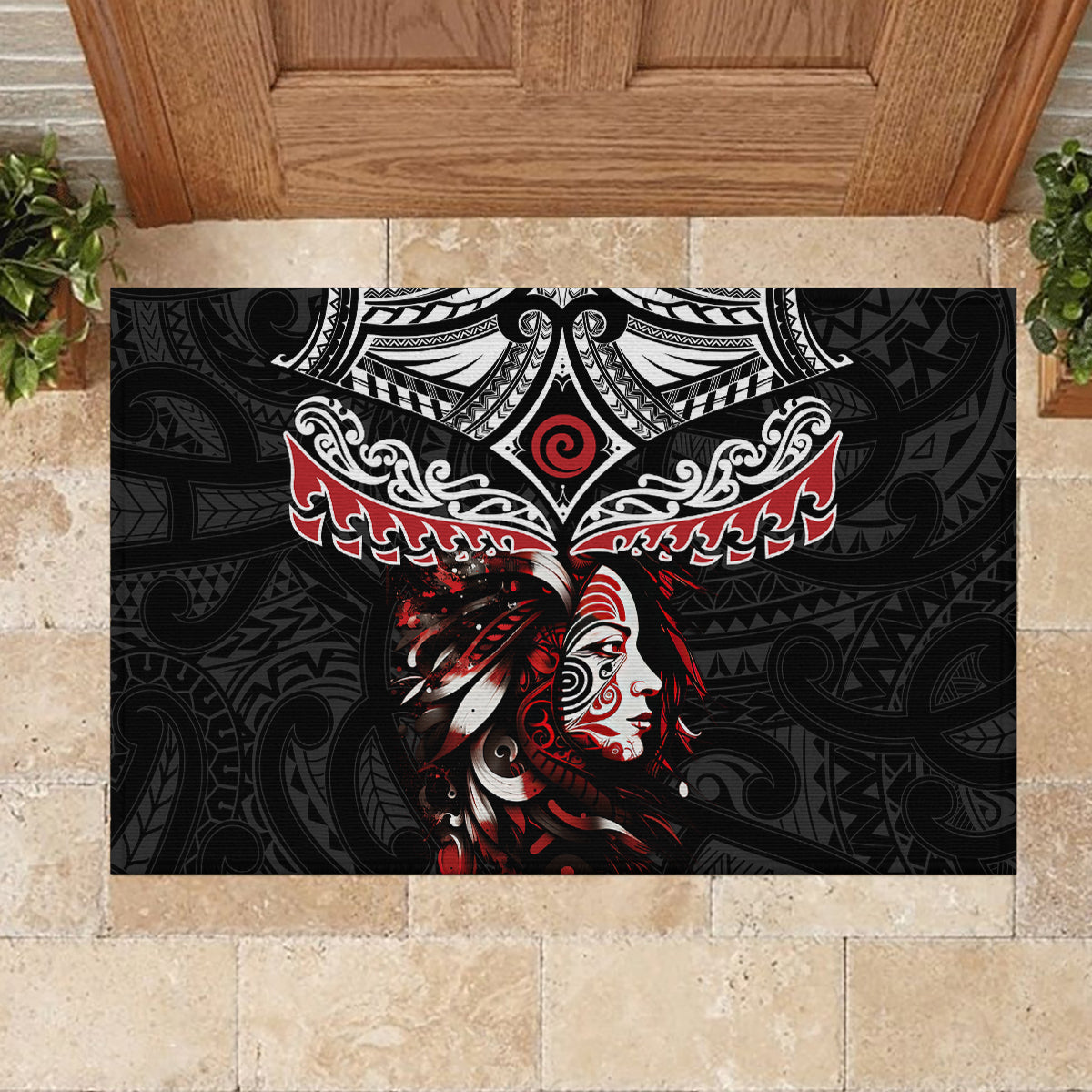 New Zealand Maori Girl Rubber Doormat Silver Fern and Koru Pattern LT03 - Polynesian Pride